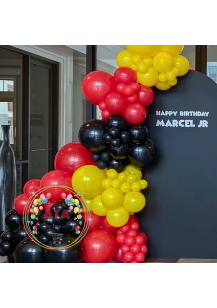 Doğum Günü Konsepti *kırmızı*sarı*siyah* 100 Lü Balon Zinciri Parti Seti modelleri