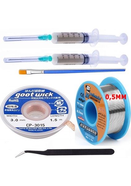 Mechanic Lehim Noclean SN63/PB37 40G 0,5mm Lehim Toplama CP-3015 Emme Teli 3,0mm 6lı Set2 Eğik