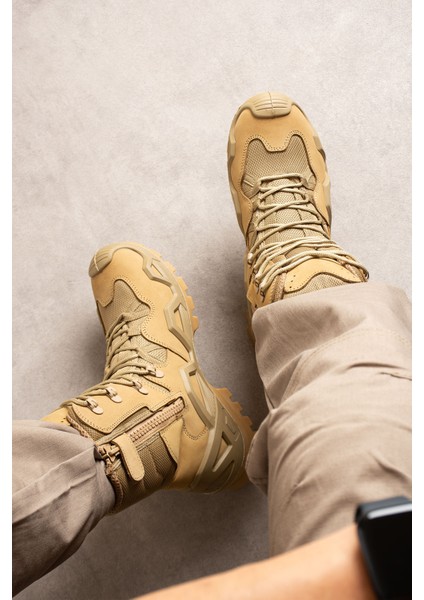 SS602 Su Geçirmez Fermuarlı/bağcıklı Tactical/outdoor Unisex Kışlık Askeri Uzun Bej Çöl Botu
