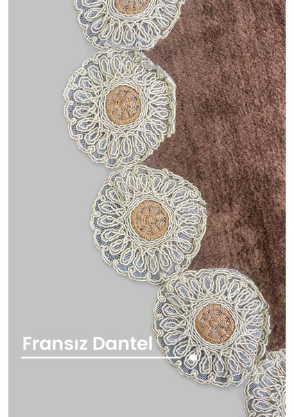 Gülruba Oval Kahve Çeyizlik Dantelli 2'li Banyo Paspası Seti Kaymaz Tabanlı Klozet Takımı fiyatları