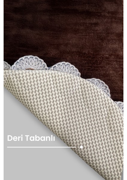 Gülruba Oval Kahve Çeyizlik Dantelli 2'li Banyo Paspası Seti Kaymaz Tabanlı Klozet Takımı modelleri