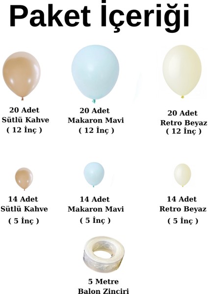 Doğum Günü Konsepti *sütlü Kahve*retro Beyaz*makaron Mavi* 100 Lü Balon Zinciri Parti Seti