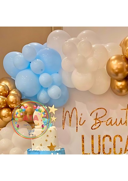 Doğum Günü Konsepti *beyaz*krom Gold*makaron Mavi* 100 Lü Balon Zinciri Parti Seti