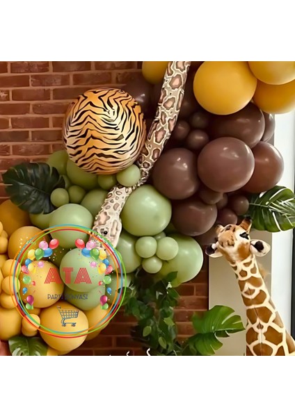 Doğum Günü Konsepti *koyu Yeşil*turuncu*zerdeçal*okaliptus*kahverengi* 100 Lü Balon Zinciri Parti Seti modelleri