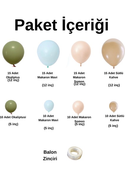 Doğum Günü Konsepti *okaliptus*makaron Mavi*makaron Somon*sütlü Kahve* 100 Lü Balon Zinciri Parti Seti