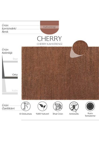 Cherry Brown Doğal Jüt Halı El Dokuma Hasır Halı Dekoratif Jüt Örgü Halı