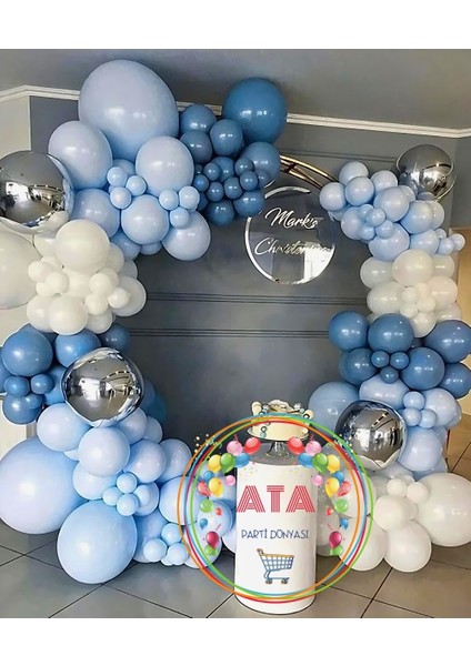 Doğum Günü Konsepti *beyaz*makaron Mavi*derin Okyanus* 100 Lü Balon Zinciri Parti Seti