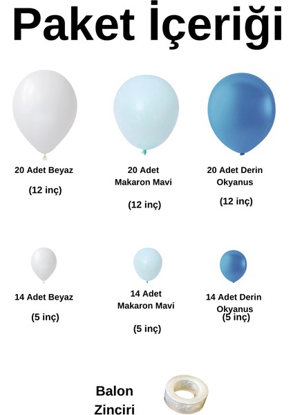 Doğum Günü Konsepti *beyaz*makaron Mavi*derin Okyanus* 100 Lü Balon Zinciri Parti Seti fiyatları