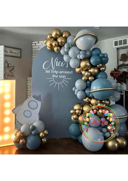 Doğum Günü Konsepti *krom Gold*derin Okyanus*fırtına Mavisi* 100 Lü Balon Zinciri Parti Seti