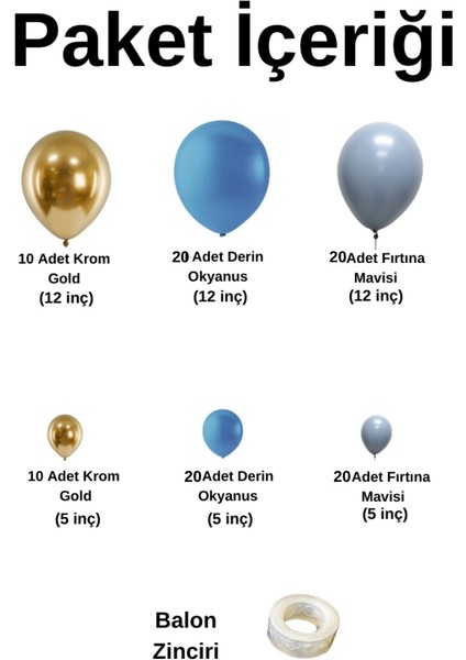 Doğum Günü Konsepti *krom Gold*derin Okyanus*fırtına Mavisi* 100 Lü Balon Zinciri Parti Seti