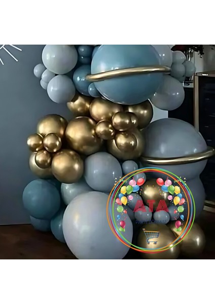 Doğum Günü Konsepti *krom Gold*derin Okyanus*fırtına Mavisi* 100 Lü Balon Zinciri Parti Seti