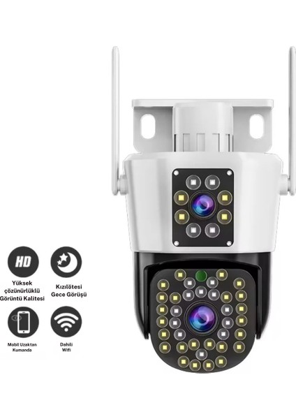 4mp 4K Ultra Hd Gece Görüşlü Çift Lensli Hareket Takipli Alarmlı Dış Mekan Ip Güvenlik Kamerası