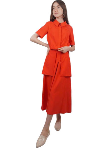 Kız Çocuk Crop Gömlekli Torba Cepli Bol Paça Kaprili Narçiçeği Renk Keten Takım