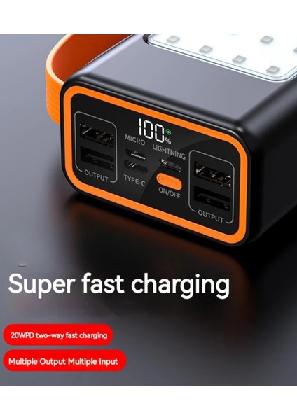 50.000 Mah LED Aydınlatmalı Taşıma Askı Hızlı Şarj 22,5W Powerbank 4xusb Micro,lıghtnıng,typc Giriş
