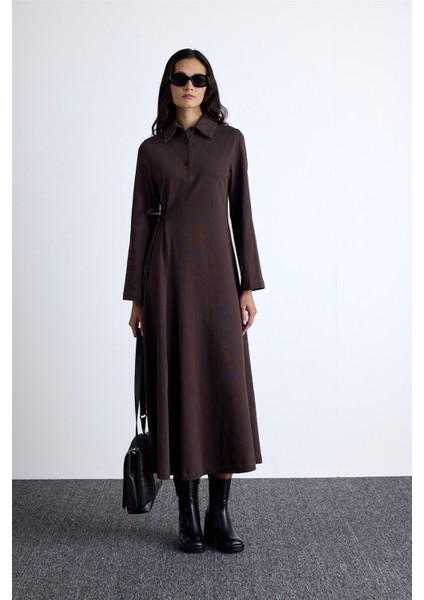 Premıum Örme Yakalı Elbise Kahverengi modelleri