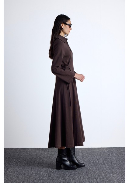 Premıum Örme Yakalı Elbise Kahverengi indirimleri