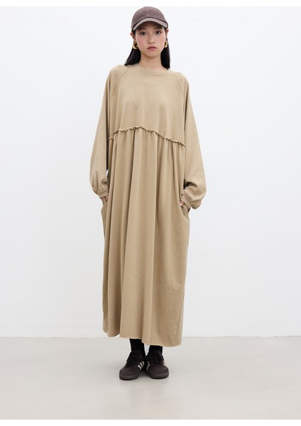 Oversıze Büzgülü Elbise Camel