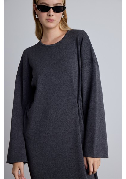 Triko Bağlamalı Elbise Antrasit fırsatları