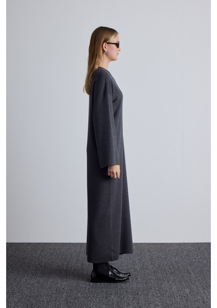 Triko Bağlamalı Elbise Antrasit indirimleri