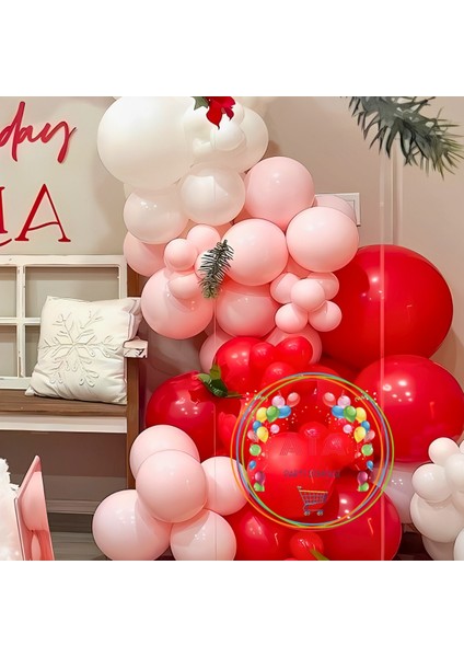 Doğum Günü Konsepti *kırmızı*beyaz*makaron Pembe* 100 Lü Balon Zinciri Parti Seti