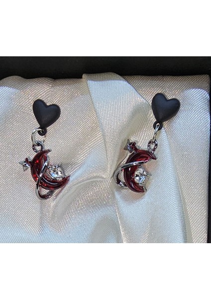 Heart Detay Y2K Red Moon Küpe