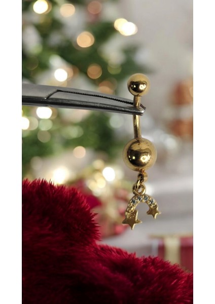 Göbek Piercing Cerrahi 316L Çelik Altın Renk Sallantılı