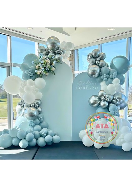 Doğum Günü Konsepti *fırtına Mavi*krom Gümüş*beyaz* 100 Lü Balon Zinciri Parti Seti