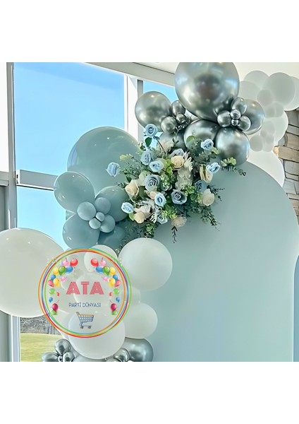 Doğum Günü Konsepti *fırtına Mavi*krom Gümüş*beyaz* 100 Lü Balon Zinciri Parti Seti