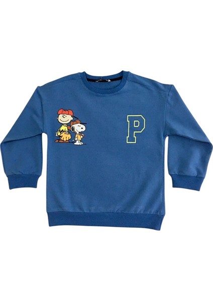 Erkek Çocuk Snoopy Charlie Brown Pamuklu Alt-Üst 2'li Alt Üst Sweatshirt Eşofman Takım