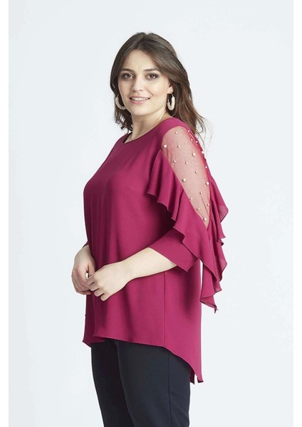 28004 Kolları Incili Büyük Beden Bluz Violet modelleri