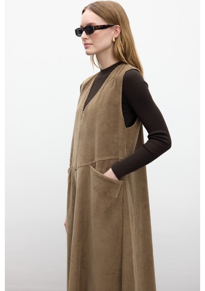 Fitilli Kadife Jile Elbise Camel fırsatları