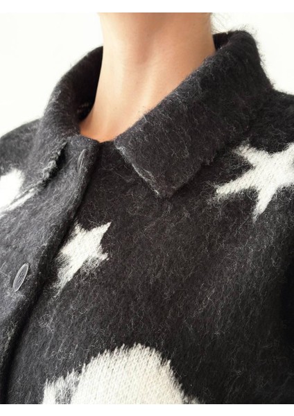 JOshine Siyah Yildiz Gezegen Desenli Düğmeli Hirka fiyatları