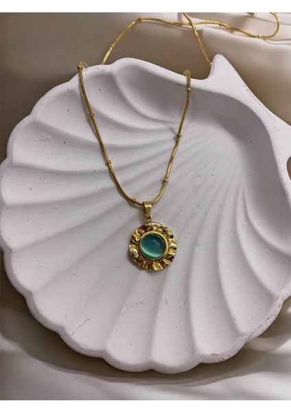 Çelik Vintage Taşlı Kadın Kolye