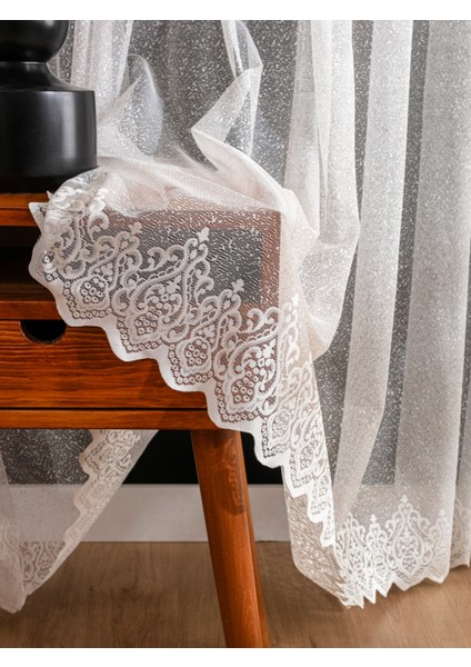 Kullanıma Hazır Ekru Renk Calisto Desen (1x2) Seyrek Pile Tül Perde fiyatları