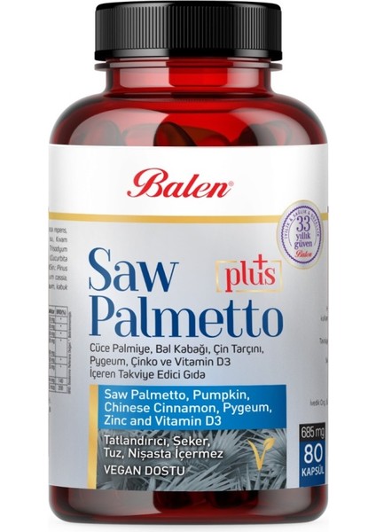 Saw Palmetto Plus Cüce Palm.çin.vit D3 Kapsül 685 mg* 80 Kapsül