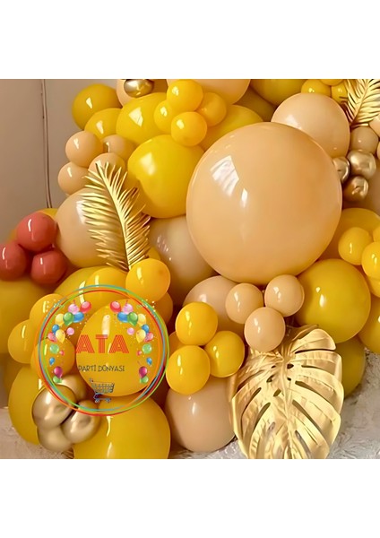 Doğum Günü Konsepti *krom Gold*turuncu*zerdeçal*çöl Kumu* 100 Lü Balon Zinciri Parti Seti