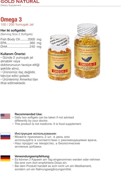 Omega 3 Balık Yağı 200+200 TOPLAM 400 Softgel