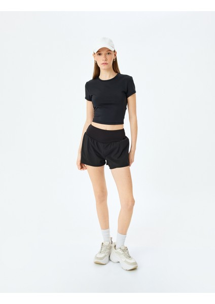 Slim Fit Kısa Kollu Bisiklet Yaka Crop Spor Tişört