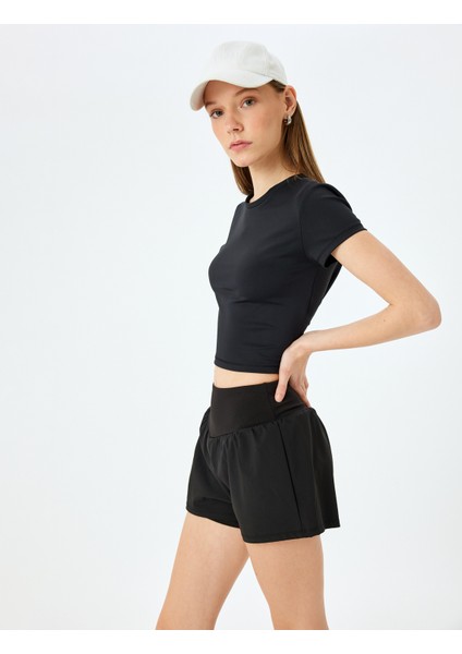 Slim Fit Kısa Kollu Bisiklet Yaka Crop Spor Tişört