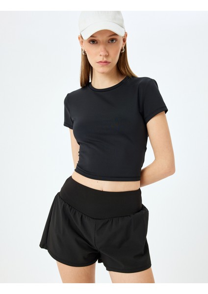 Slim Fit Kısa Kollu Bisiklet Yaka Crop Spor Tişört