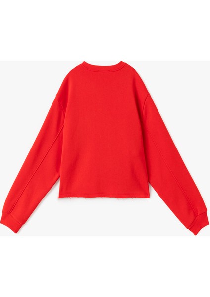 Kolej Baskılı Bisiklet Yaka Crop Sweatshirt