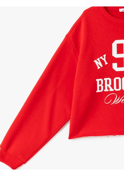 Kolej Baskılı Bisiklet Yaka Crop Sweatshirt