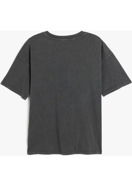 Slogan Baskılı Kısa Kollu Bisiklet Yaka Yıkamalı Oversize Tişört fiyatları