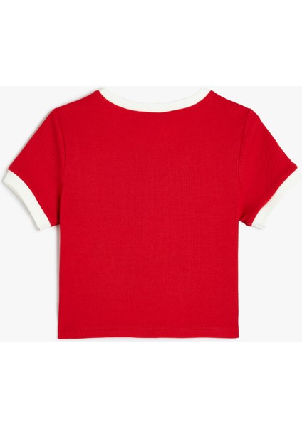 Pamuklu Bisiklet Yaka Baskılı Crop Tişört fiyatları