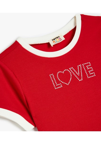 Pamuklu Bisiklet Yaka Baskılı Crop Tişört modelleri