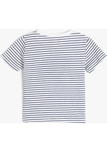 Fil Aplikeli Bisiklet Yaka Kısa Kollu Pamuklu Tişört fiyatları