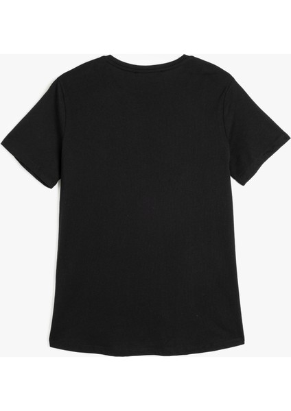 Pamuklu Bisiklet Yaka Kısa Kollu Kalp Detaylı Taşlı Tişört fiyatları