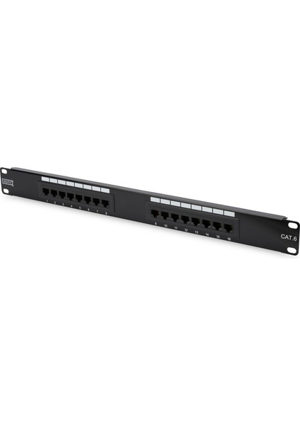 19 Inch 16 Port Cat-6 UTP Patch Panel, 50 μ (Mikron), Altın Kontak, Zırhsız