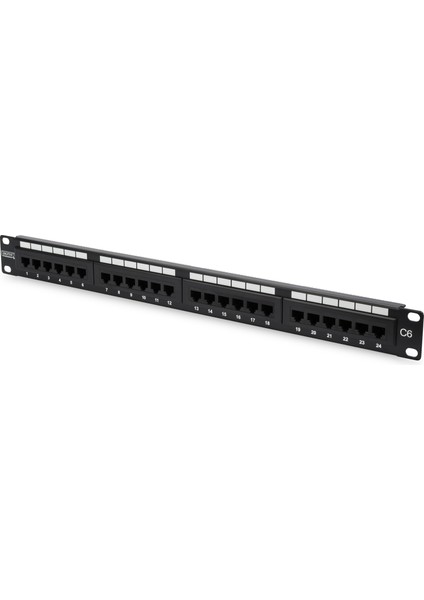19&quot; 24 Port Cat-6 UTP Patch Panel, 8P8C, 50 μ (Mikron), Altın Kontak, LSA, 1U, Zırhsız