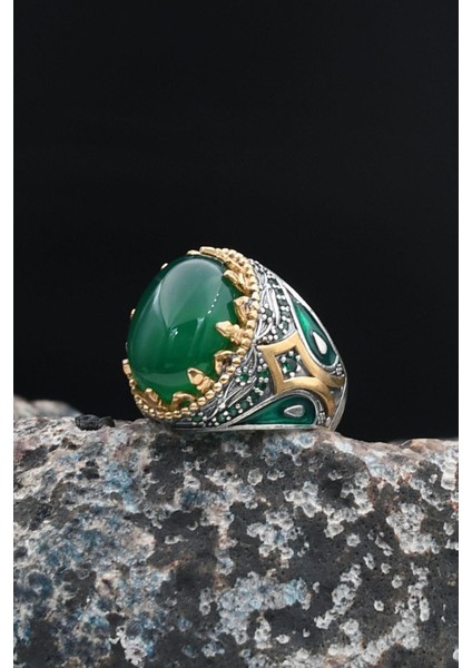 Yeşil Akik Taşlı 925 Ayar Gümüş Erkek Yüzüğü 901428 fiyatları